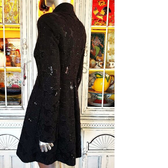 Vintage Betsey Johnson Black Peacoat Embroidered Sequin Dress Coat Jacket S 2 - Picture 11 of 16